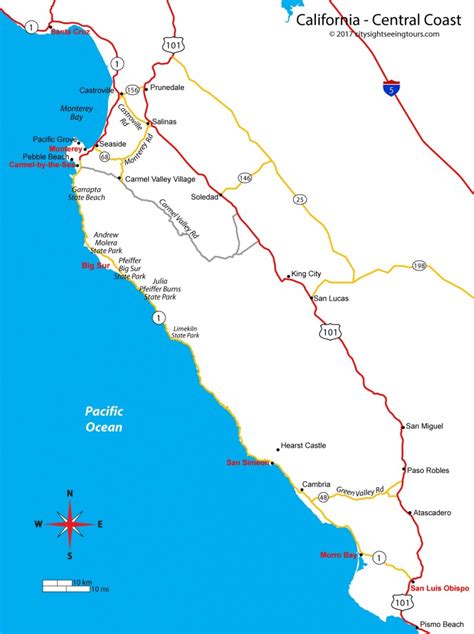 Map Of California's Central Coast - Big Sur, Carmel, Monterey ...