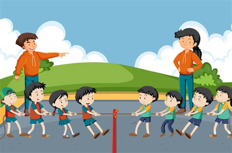 Children playing tug of war game 7100834 Vector Art at Vecteezy