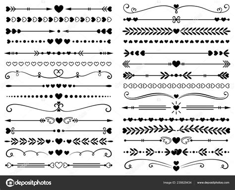 Hearts border divider. Love vintage decorative line separator, heart ...