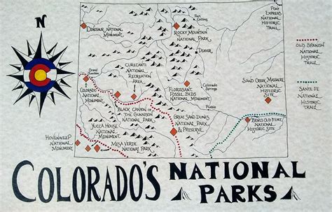 Hand drawn map of Colorado's National Parks. 11x17 print on aged ...