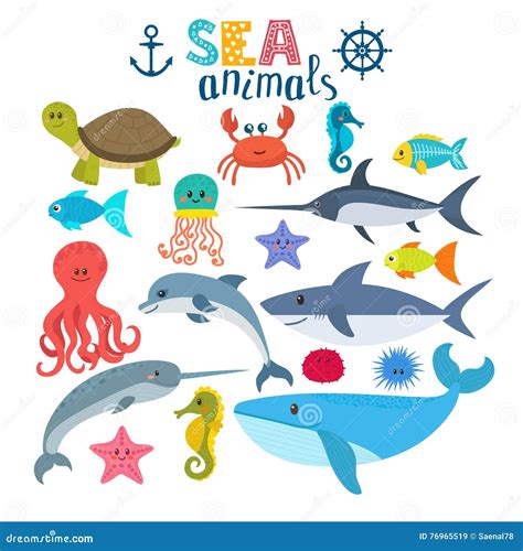 Cute Sea Creatures With Protuberant Eyes Vector Set | CartoonDealer.com ...