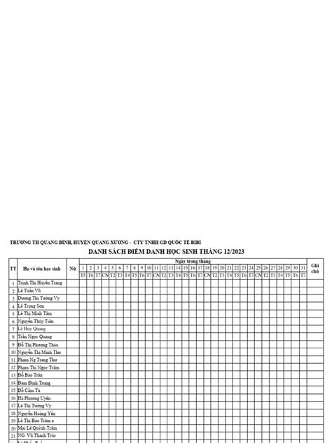 1. DS Điểm Danh Học Sinh 2023-2024 | PDF