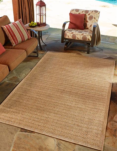 Light Brown 160cm x 245cm Outdoor Border Rug | AU Rugs