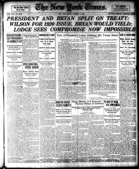 [January 9, 1920] New York Times front page for today. : r/100yearsago