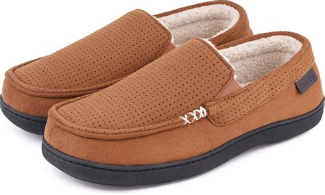 Amazon.com | Men's Comfy Suede Memory Foam Moccasin Slippers Warm ...