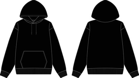 Blank Black Hoodie Mock-Up Template on White Background, Front and Back ...