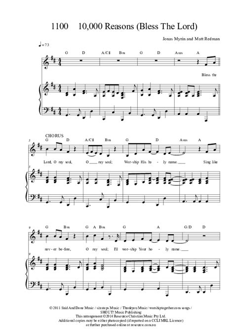 10,000 Reasons (Bless The Lord) Sheet Music PDF (Dennis Prince / Nolene ...