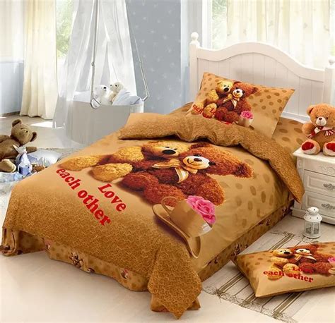 Teddy bear cartoon baby bedding set kids twin size bedspread duvet ...