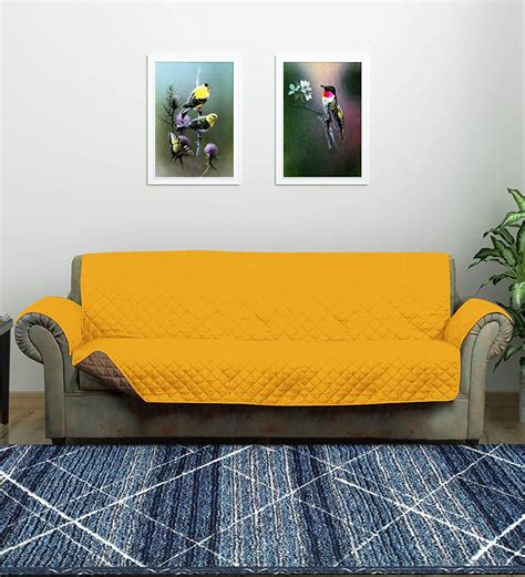 Buy Yellow Polyester With Microfiber 60 GSM Printed 3 Seater Sofa Cover ...