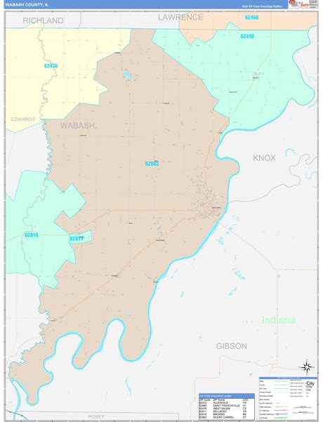 Wabash County, IL Wall Map Color Cast Style by MarketMAPS - MapSales