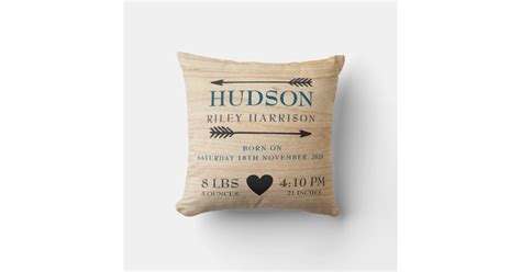 Rustic Personalized Baby Birth Stats Throw Pillow | Zazzle