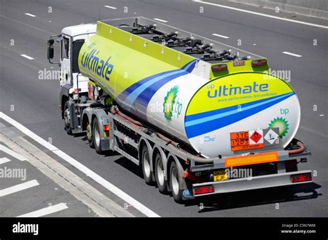 Above side & back view of BP supply chain tanker lorry truck with ...