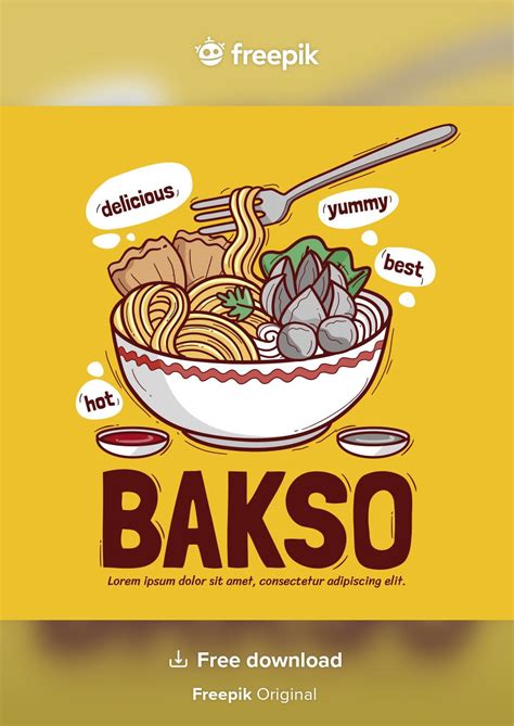 Free Vector | Drawn delicious bakso in a bowl | Food poster, Food ...