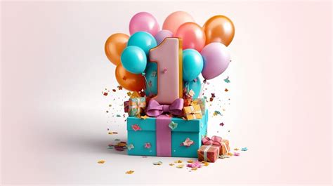 Number 1 birthday balloons celebration gift box lay on the floor ...