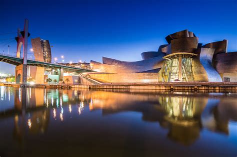 Panoramic View Of Guggenheim Bilbao Museum At Night Stock Photo ...