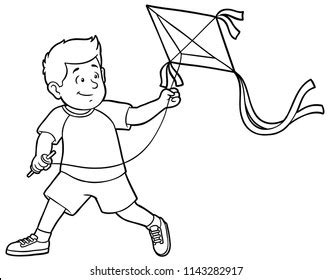 Makar Sankranti Boy Flying Kite Line Stock Vector (Royalty Free ...