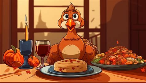 Premium AI Image | a simple cute cartoon of a turkey sitting at a ...