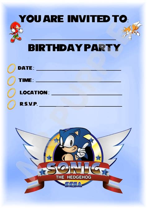 Buy Sonic The Hedgehog Birthday Party Invites - Portrait Design - Party ...