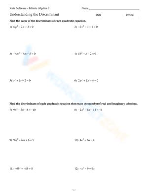 Free Printable Discriminant Worksheets for Students