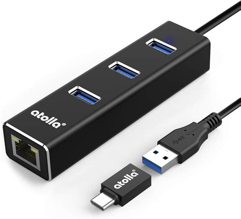 USB to Ethernet Adapter, atolla USB hub 3-Port USB 3.0 Splitter RJ45 ...