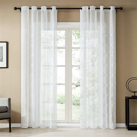 Topfinel White Sheer Curtains 90 Inches Long Embroidered Diamond ...