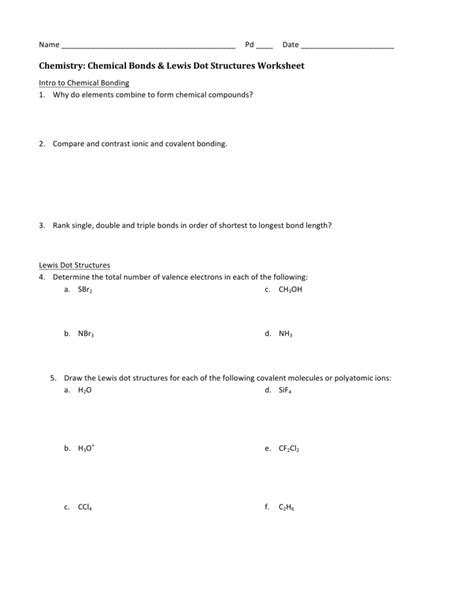 Lewis Dot Structure Worksheet Answers – E Street Light