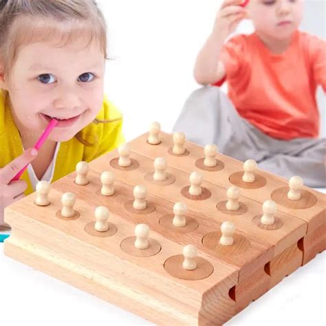 Kids Wooden Blocks Toys Montessori Educational Cylinder Socket Blocks ...