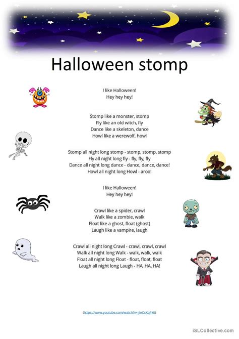 Halloween stomp Song Lyrics + activi…: English ESL worksheets pdf & doc