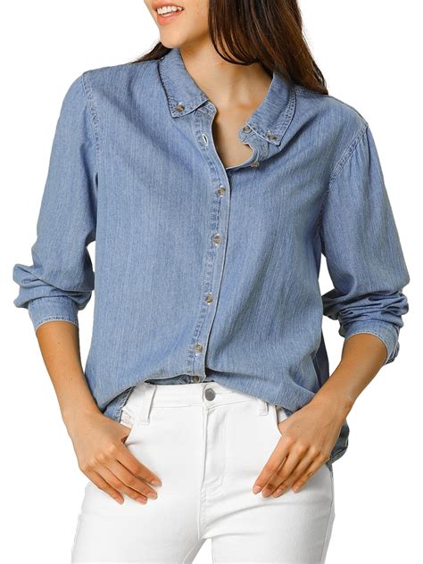 Allegra K - Allegra K Women's Classic Long Sleeve Button Up Denim Shirt ...