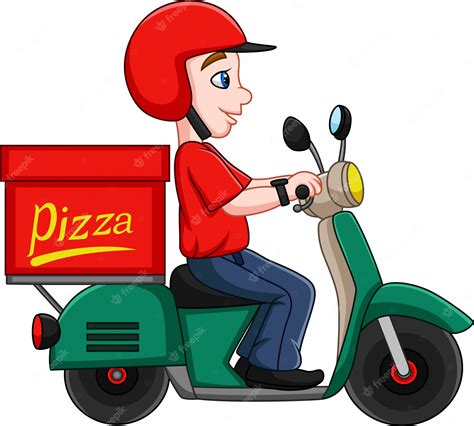 Premium Vector | Cartoon pizza delivery man riding a scooter