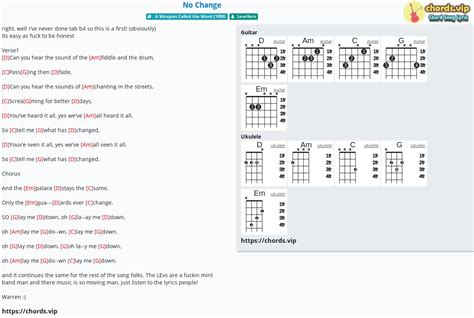 Chord: No Change - tab, song lyric, sheet, guitar, ukulele | chords.vip