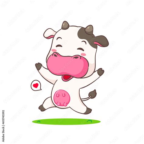 Cute happy cow jumping cartoon character. Adorable animal concept ...