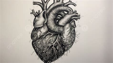 Line Drawing Of An Anatomical Human Heart On Paper Background, A ...