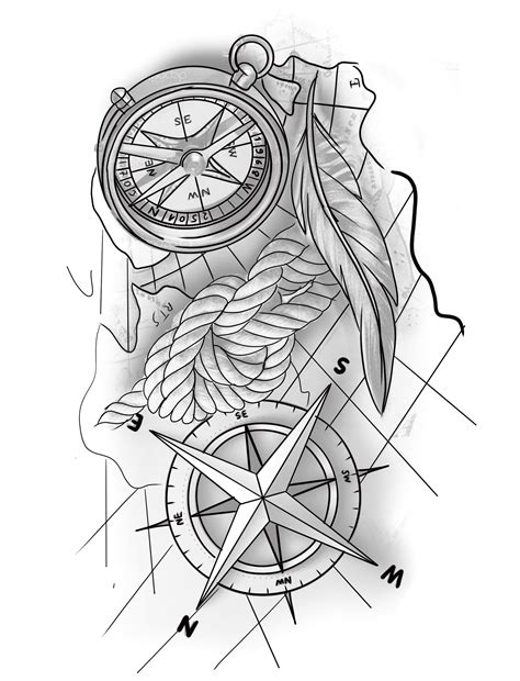 Nautical Map Tattoo Drawing