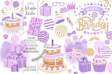 Birthday Clipart: purple BIRTHDAY Clipart With | Etsy