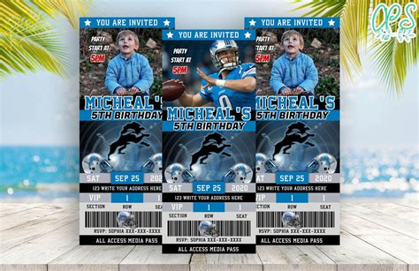 Editable Detroit Lions Birthday Ticket Invitations | CustomPartyShirts ...