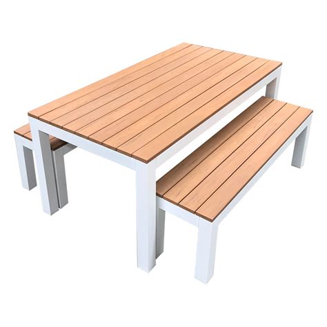 Outdoor Child Table & Bench Set - Teak & White