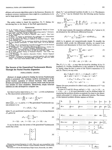 (PDF) The Inverse of the Generalized Vandermonde Matrix Through the ...