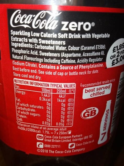 42 coke zero nutrition label