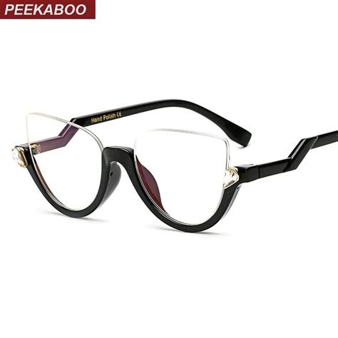 Peekaboo clear crystal half frame cat eye eye glasses women optical ...