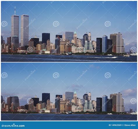 New York Manhattan Skyline - Before And After 9/11 Royalty Free Stock ...