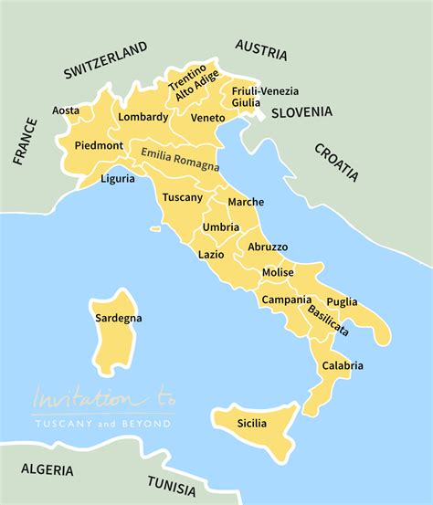 Where to go in Italy: map of the regions of Italy