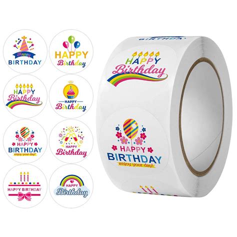 500 Pcs/Roll Happy Birthday Label Stickers Birthday Present Gift ...