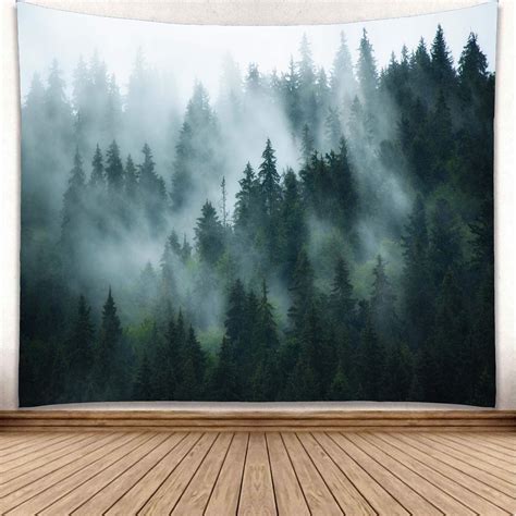 YISURE Forest Tapestry Wall Hanging Foggy Tree Tapestry Nature Misty ...