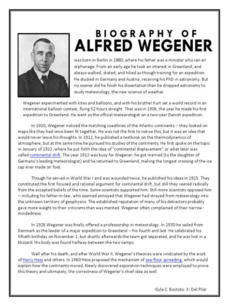 Alfred Wegener: Biography of | PDF | Earth Sciences | Science