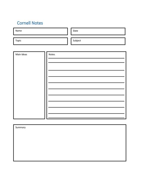 Cornell Note Taking Method Template Database