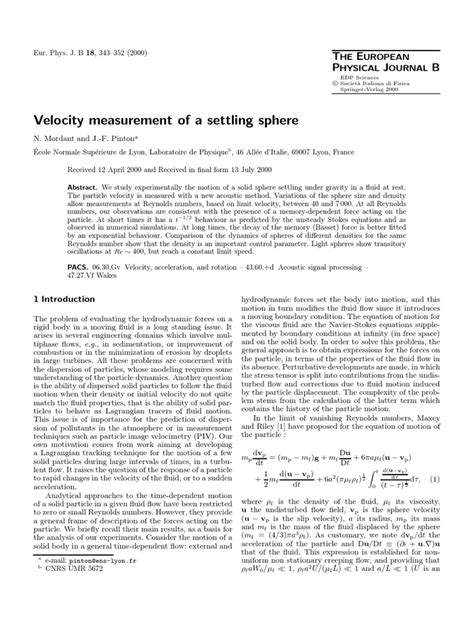 Velocity Measurement of A Settling Sphere | PDF | Fluid Dynamics ...