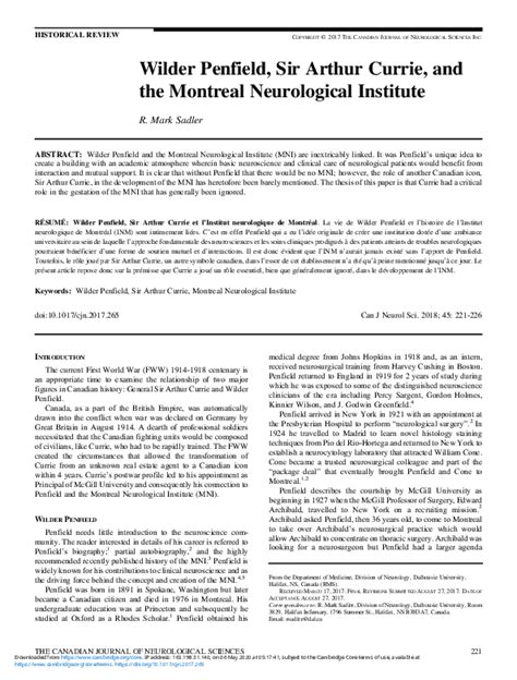 (PDF) Wilder Penfield, Sir Arthur Currie, and the Montreal Neurological ...