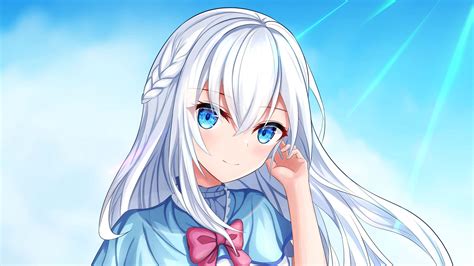 White Hair Blue Eyes Anime Girl Sky Background Hd Anime Girl Wallpapers ...