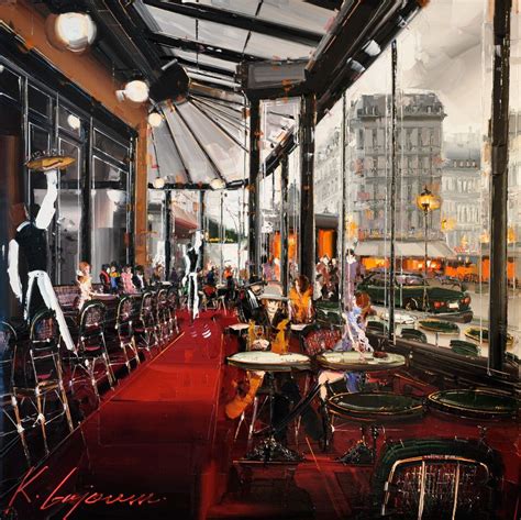 Kal Gajoum - Cafe-de-Flore, interior | Cityscape, Cityscape painting ...